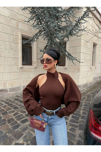 Brown Bolero Knitwear Double Set