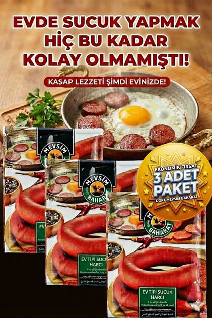 3 PAKET Sucuk İçi Yapımı Baharatı (1 Kg Kıyma Için 1 Paket 75 Gr Baharat Harcı)