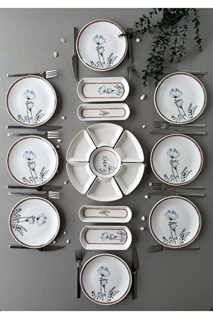 Segah Model Embossed 8-Person 19-Piece Modern Breakfast-Brunch Set