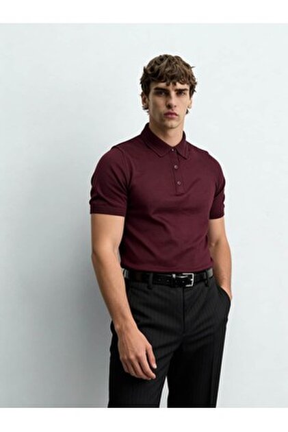 Atelier Old Money Örme Desenli Bordo Bisiklet Yaka T-shirt SS7123