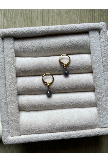 Sapphire Stone Gold Color Steel Hoop Earrings Handcrafted