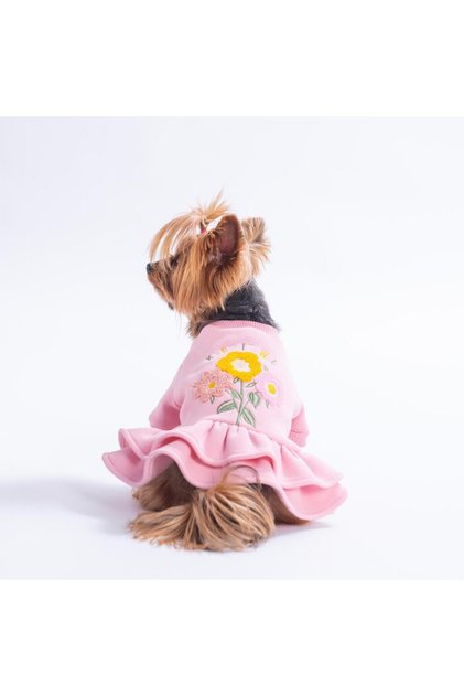 Pink Arosa Nivalis Flower Embroidered Cat Dog Dress Dog Outfit Cat Outfit