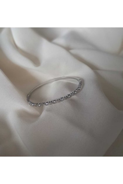 Stoned Silver Color Cuffed Steel Bracelet