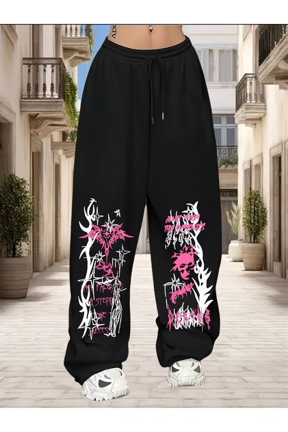 Unisex Death Printed Baggy Cut Wide Leg Sweatpants