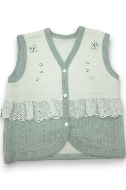 Gaye Bebe Ruffled Yusufcuk Embroidered Newborn Baby Vest / 0-1-3-6-9 Months