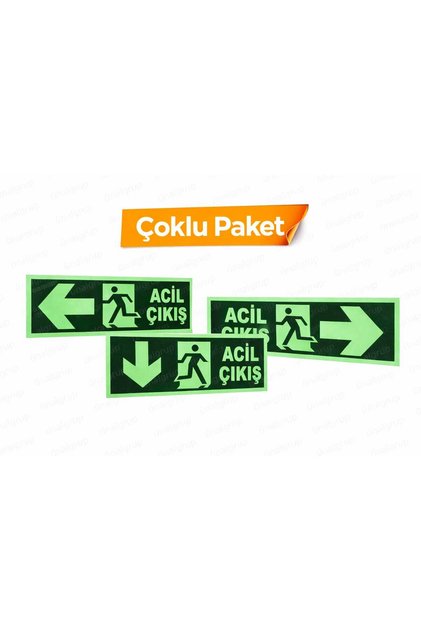 Acil Çıkış Fosforlu Yön Levha Paketi Sağ Sol Aşağı Yön Yönlendirme Levhası Fotolümen
