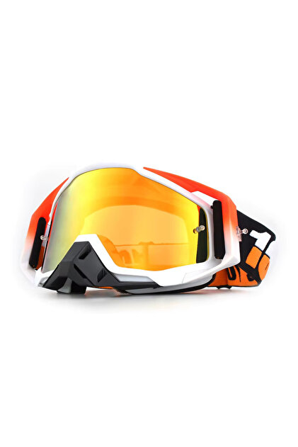 Ochelari Moto ATV / Enduro / Cross, FIXATO, Lentilă aurie, Ramă portocalie cu alb