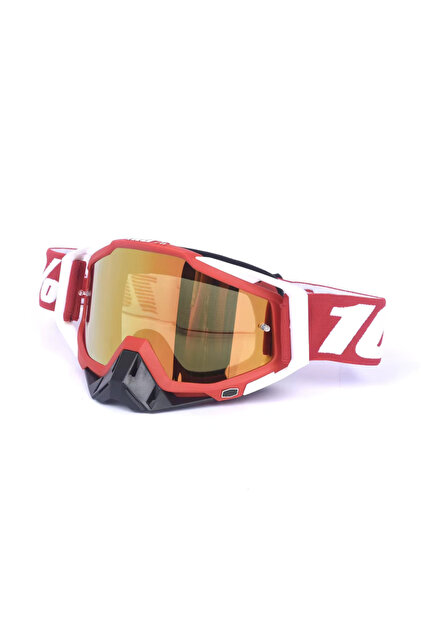 Ochelari Moto ATV / Enduro / Cross, FIXATO, Lentilă aurie, Ramă albă cu roșu