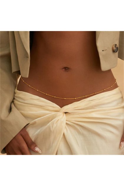 Gold Color Simple Beaded Belly Chains For Women Antique Gold Color Metal Beach Bikini Single Link Ch