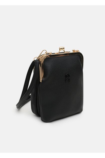Women's Black Burs Detailed Zippered Shoulder and Crossbody Bag