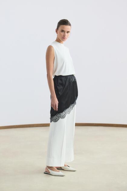 Lace Striped Skirt Underdress Black