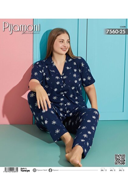 Milan Fabric Large Size Short Sleeve Buttoned Pajama Set