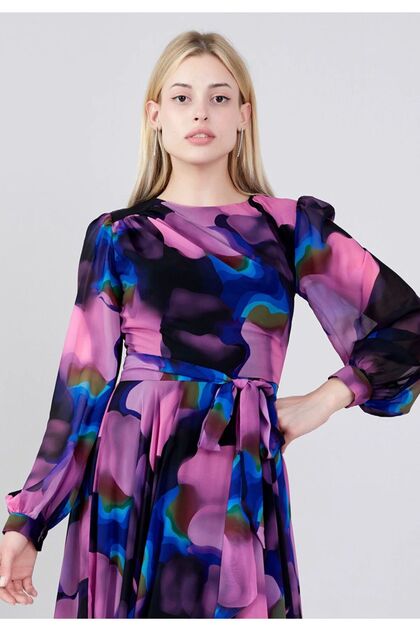 Vefastyle See-line, rochie lunga cu voal negru-roz