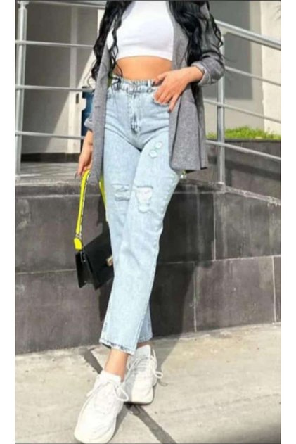 Women's High Waist Mom Fit Ripped Detailed Jeans