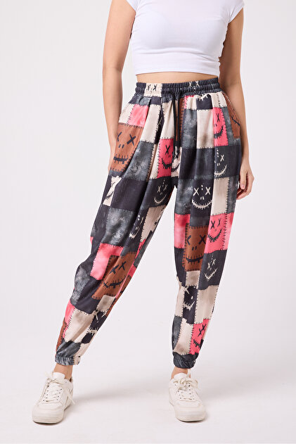 Women's Street Style Printed Crinkled Sports Harem Pants