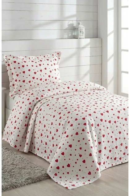 Heart Patterned Pique Single Bedspread – Pique Set