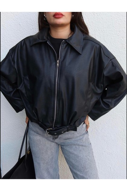 سترة جلدية نسائية كبيرة الحجم من NEW SEASON Bomber