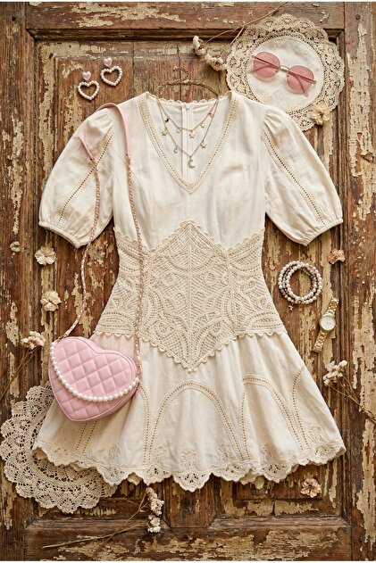 FASHION COCKTAIL Barok Stomacher Bel Dantel Korseli Güpürlü Balon