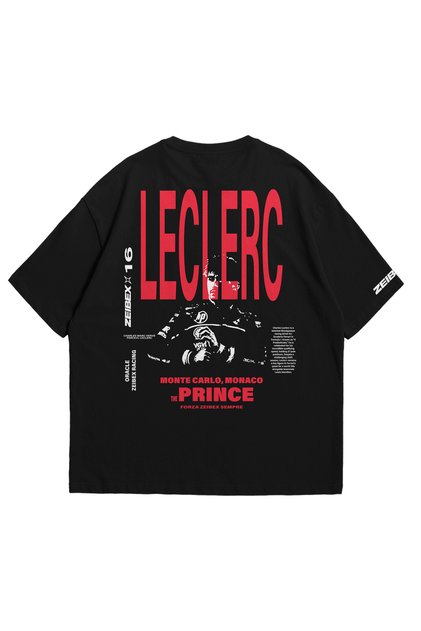 Unisex Black Oversize T-Shirt - F1 Bang Charles Leclerc Printed 100% Cotton Crew Neck T-Shirt