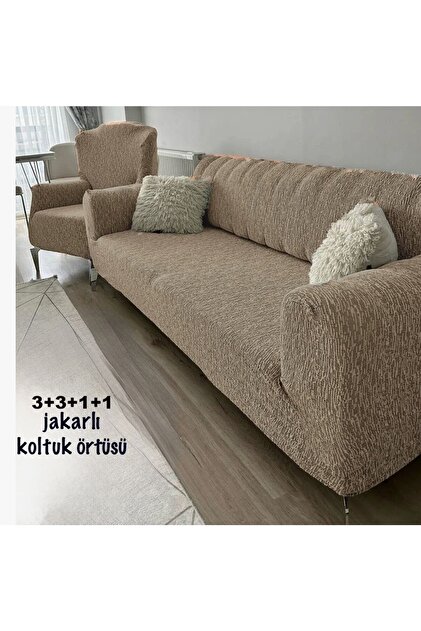 Jakarlı Düz Desen 3311 koltuk örtüsü Kanepe Örtüsü | Lastikli Koltuk Örtüsü | koltuk kılıfı Takımı
