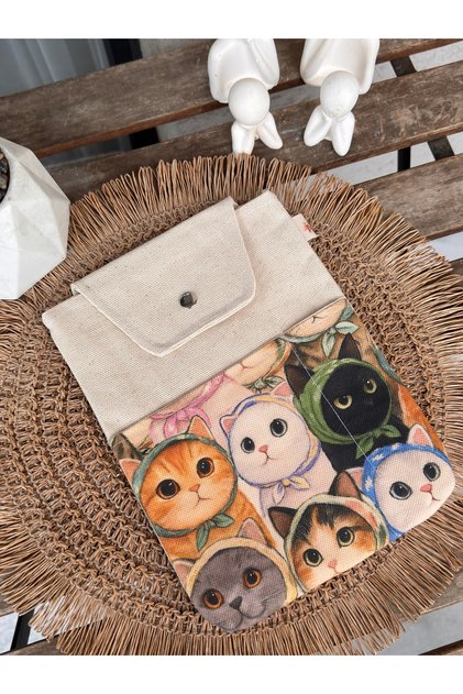 Handmade Canvas Fabric, Multi-Purpose with Snap Fasteners, 9 Inch Compatible Tablet, Laptop, Book Bag