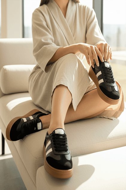 Ditle Black Suede Sneakers with Striped Sides