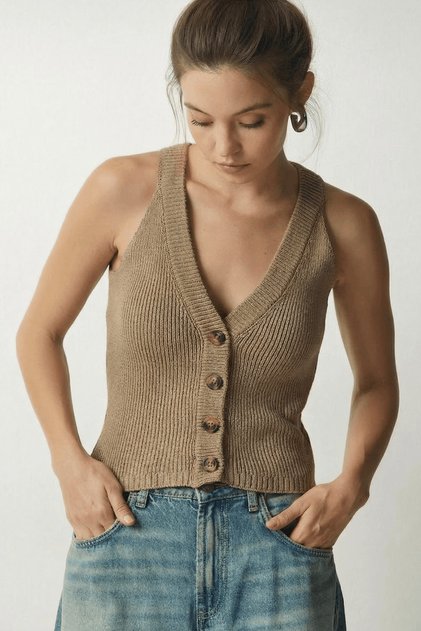 Women's Vest, Knitwear Vest, Buttoned Knitwear Women's Vest