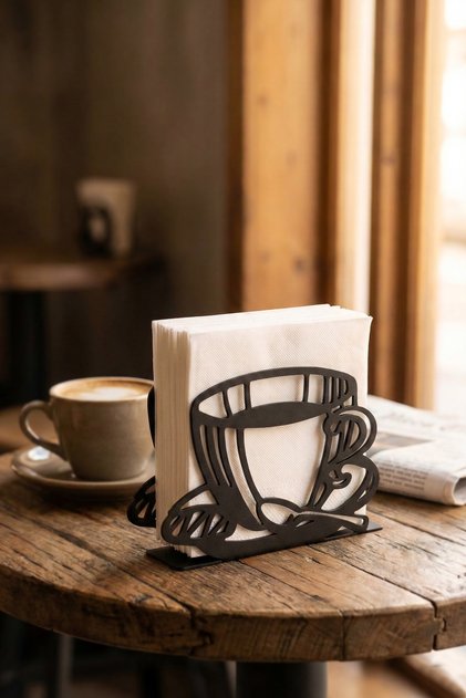 Coffee Figured Metal Napkin Holder, Black Napkin Holder, Desktop Napkin Holder, Modern Table Napkin Holder