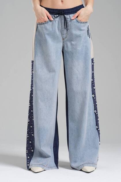 Kadın Denim Kumaş Garnili Tasarım Palazzo Jeans