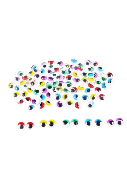 Set 100 ochi adezivi colorați cu gene, 10 mm