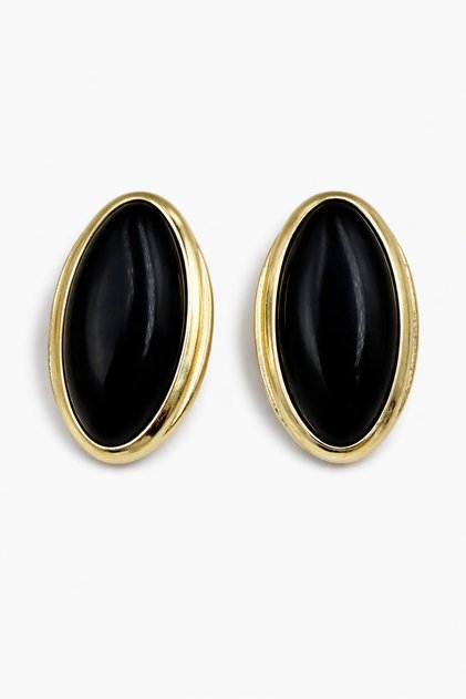 Luxury Women's Steel Yellow Black Oval Vintage Studded Maison Earrings