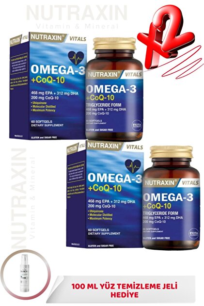 Nutraxin Omega-3 + CoQ-10 60 Softgel 2 ADET + 100ml Yüz Temizleme