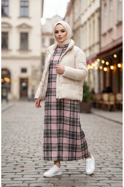 Costum de iarnă pentru tăietor de lemne cu model în carouri 2508-03 Pudra