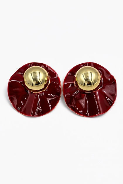 Luxury Steel Valeria Earrings with Red and Yellow Detailed Studded Design