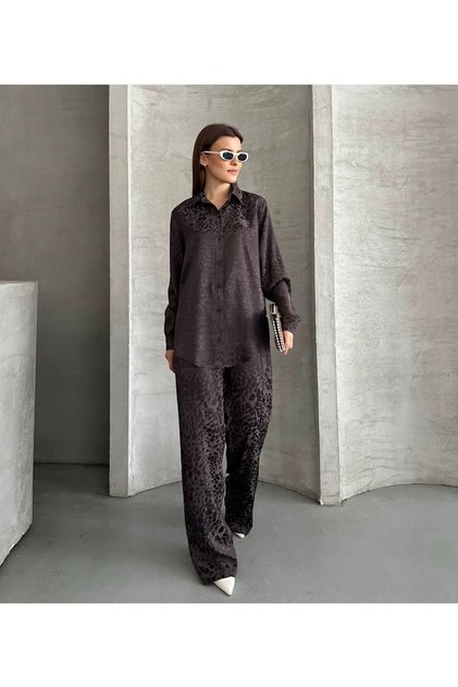 LEOPAR DESENLİ GÖMLEKLİ ALT ÜST TAKIM
