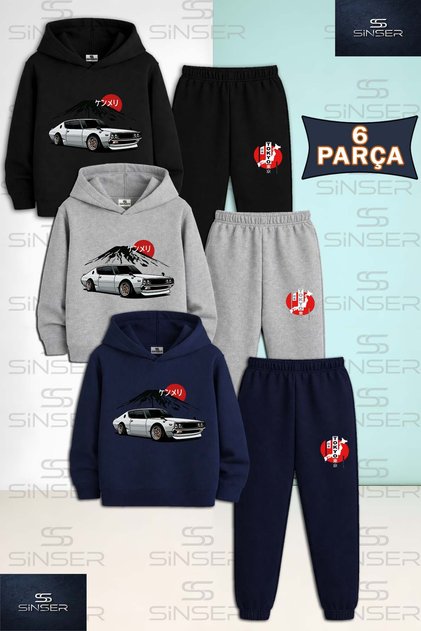 Children's Unisex Car Tokyo Mountain Front 3-Piece Hooded Tracksuit Set