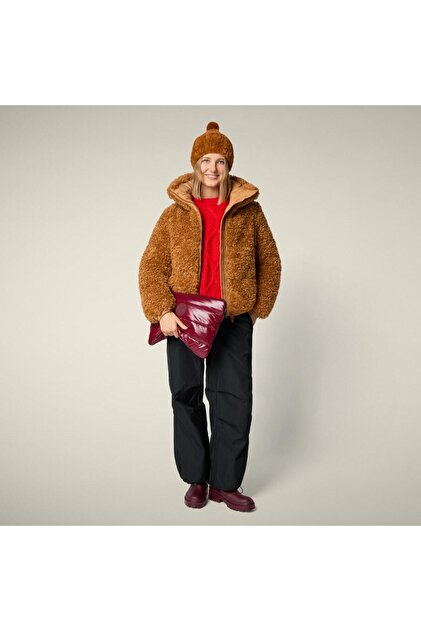Kennie Kadın Şişme Mont, Suni Kürk Dolgulu, Dik Yaka, Kalın, Crop Size Fit, Kahverengi