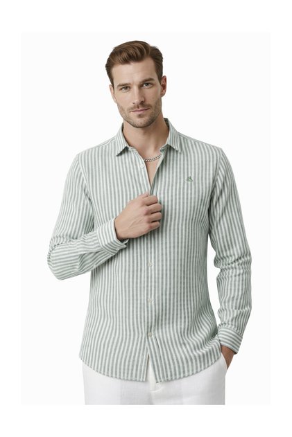 Khaki Slim Fit Striped 100% Cotton Men's Shirt – Breathable Stylish Casual Shirt 2602626