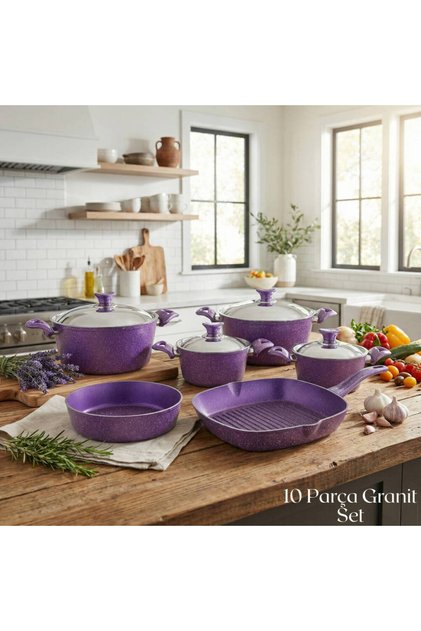 10 Piece Granite Set Steel Lid - Violet