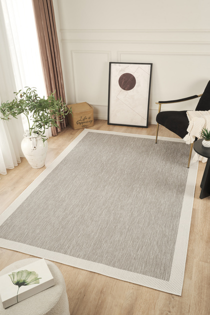 Sisalux 3087 Gri Beyaz Sisal Dokuma Jüt Kilim Hav Toz Vermez Halı Salon Mutfak Oturma Odası Halısı