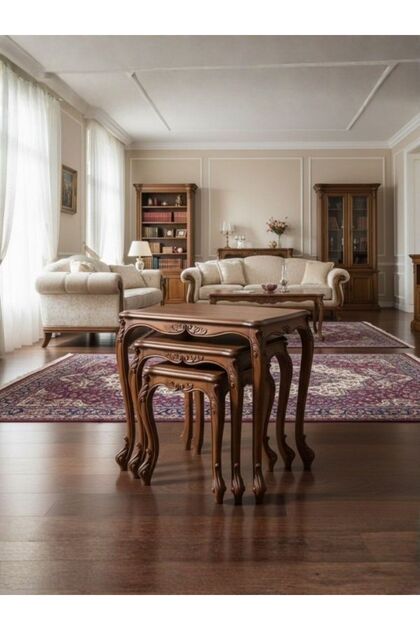 Majestic Fransız Still 3'lü Ahşap Zigon Sehpa