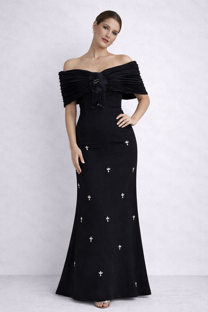 BATRINA STYLE Soft Barbie black dress- Trendyol