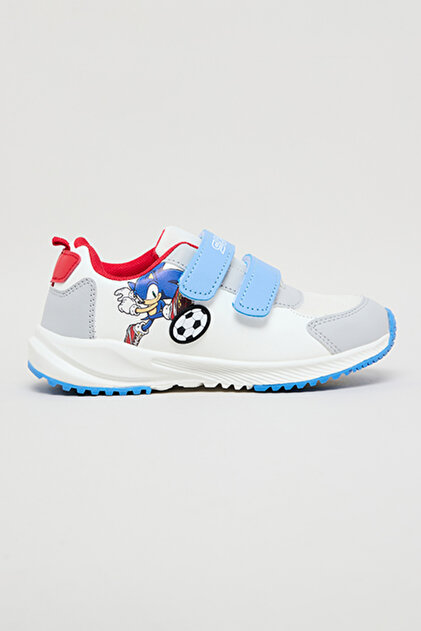 Boy's White Sonic Print Velcro Sneakers