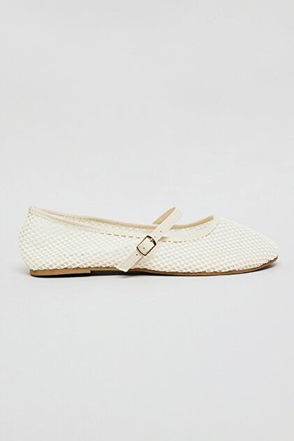 Women's Beige Mesh Mary Jane Shoes