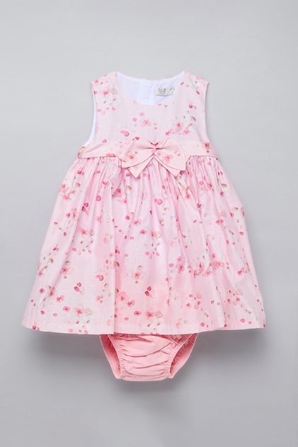 Girl's Pink Floral Printed Sleeveless Dress with Bloomers