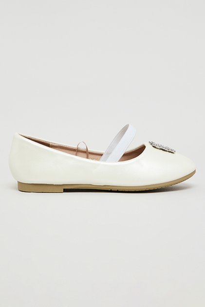 Girl's Cream Embellished Ballerinas