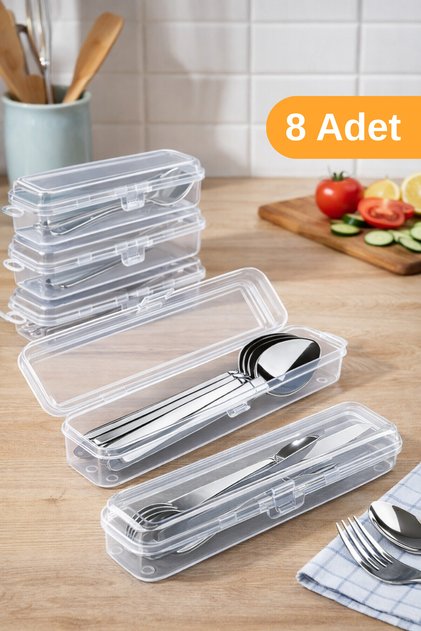 8 Pieces - Transparent Cutlery Storage Box with Lockable Lid | Multi-Purpose Carrying and Organizing Container