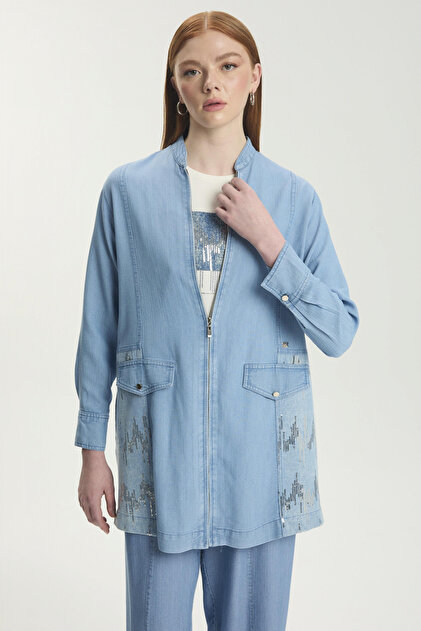 りょう Zühre Pul Detaylı Ceket Içlik Ikili Denim Mavi Takım 1577 - Fiyatı