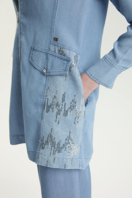 Zühre Pul Detaylı Ceket Içlik Ikili Denim Mavi Takım 1577 - Fiyatı