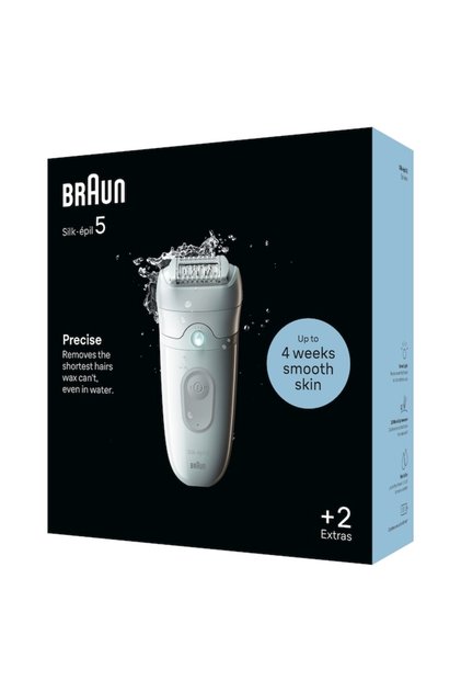 Epilator Mătase-épil 5 5-011 Wet & Dry, MicroGrip, lumină inteligentă, 28 pensete, 2 viteze, alb/gri